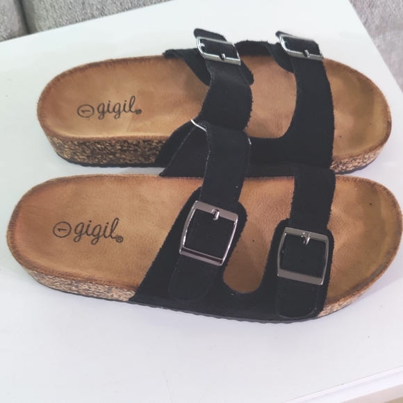 GiGil Double Buckle Cork Footbed Slide Girls Sandals SIZE 1 - Picture 2 of 4